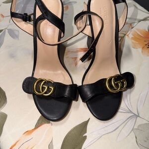 Gucci Black Heels with Gold Logo Detail